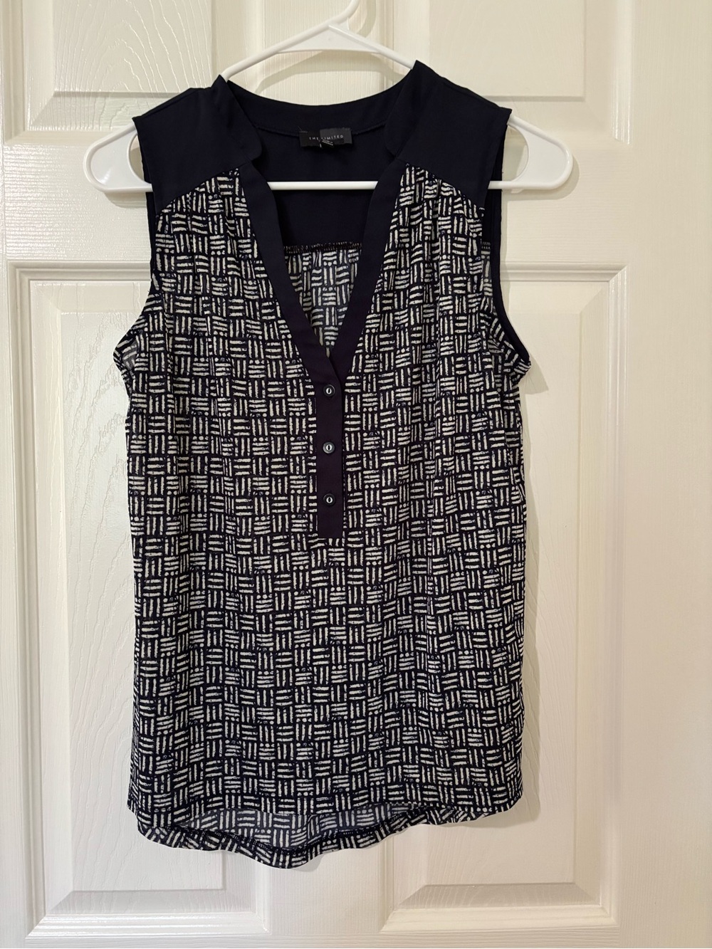 The Limited Navy & White Sleeveless Geometric Henley Camisole